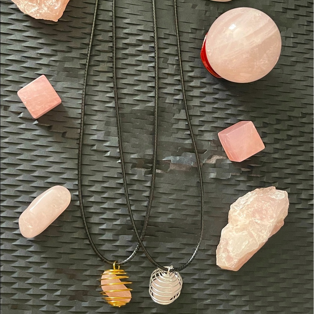 Rose Quartz Cage Pendant Necklace